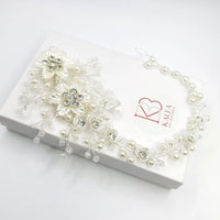 Wedding Pearl Hair Vine, Bridal Pearl Hair Wire Headband, Floral Head Wreath Hairpiece, Crystal Flower Hair Wire - KaleaBoutique.com