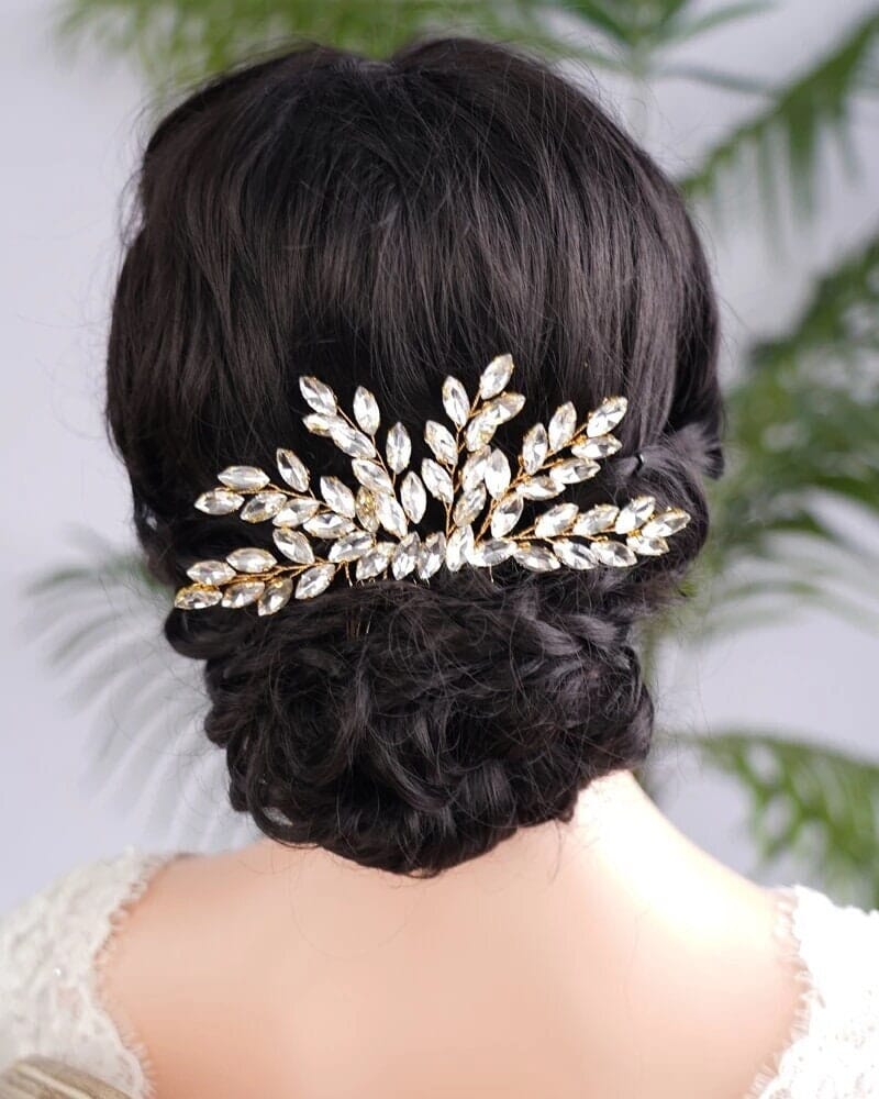 Wedding Rhinestone Hair Comb, Bridal Crystal Gem Hairpiece, Bride Crystal Hairpin Hair Comb - KaleaBoutique.com