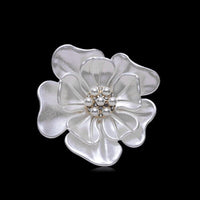 White Abalone Flower Bridal Pearl Brooch, Wedding Mother of Bride Brooch, Bridesmaid Floral Brooch Jewelry - KaleaBoutique.com