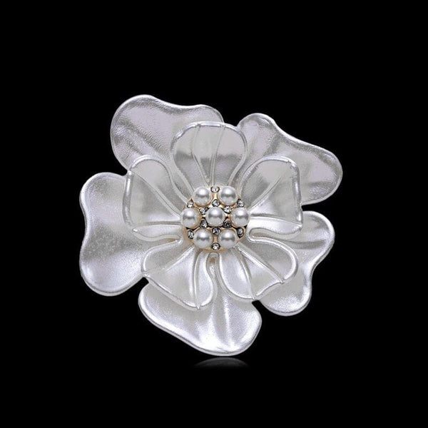 White Abalone Flower Bridal Pearl Brooch, Wedding Mother of Bride Brooch, Bridesmaid Floral Brooch Jewelry - KaleaBoutique.com