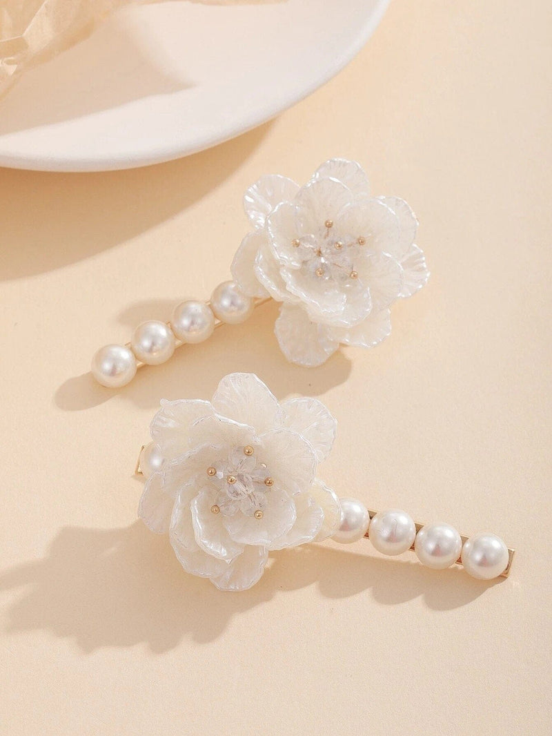 Abalone Seashell Pearl Pearl 2 PC Hair Clip Set, Wedding Alligator Hairclip, Ivory Off White Pearl Bridal Hairclips - KaleaBoutique.com