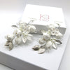 White Ceramic Flower Earrings, Bridal Crystal Silver Wire Earrings, Wedding Clay Floral Dangle Earrings - KaleaBoutique.com