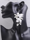 White Ceramic Flower Earrings, Bridal Crystal Silver Wire Earrings, Wedding Clay Floral Dangle Earrings - KaleaBoutique.com