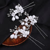 White Ceramic Flower Hairpin, Large Crystal Wedding Floral Hairpiece, Rhinestone Gem Clay Flower Hair Pins - KaleaBoutique.com