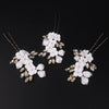 White Ceramic Flower Hairpin, Large Crystal Wedding Floral Hairpiece, Rhinestone Gem Clay Flower Hair Pins - KaleaBoutique.com
