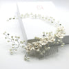 White Ceramic Rose Bridal Hair Vine, Crystal Pearl Wedding Hair Comb Head Wreath, Bride Silver Floral Hair Wire - KaleaBoutique.com