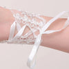 White Chiffon Bridal Gloves, Wedding Rhinestone Crystal Gloves, First Communion Lace Up Short Gloves (1 Pair) - KaleaBoutique.com