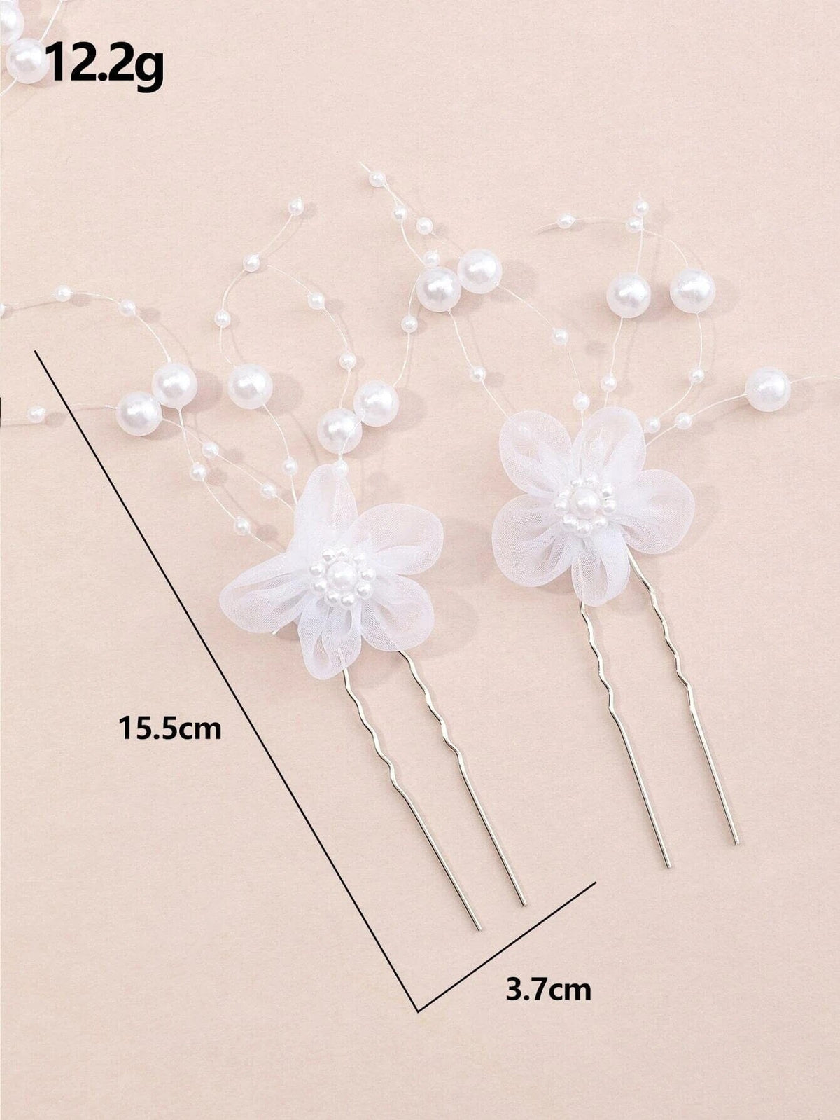 White Chiffon Flower Pearl 4 PC Hairpin Set, White Lace Bridal Floral Hair Pin, Wedding White Flower Pearl Hairpin Set - KaleaBoutique.com