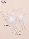 White Chiffon Flower Pearl 4 PC Hairpin Set, White Lace Bridal Floral Hair Pin, Wedding White Flower Pearl Hairpin Set - KaleaBoutique.com