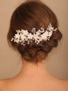 White Clay Flower Bridal Hair Comb, Wedding Ceramic Large Floral Hair Comb, Bridal Pearl Big Hairpin Headpiece - KaleaBoutique.com