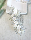 White Clay Flower Bridal Hair Comb, Wedding Ceramic Large Floral Hair Comb, Bridal Pearl Big Hairpin Headpiece - KaleaBoutique.com