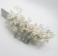 White Clay Flower Bridal Hair Comb, Wedding Ceramic Large Floral Hair Comb, Bridal Pearl Big Hairpin Headpiece - KaleaBoutique.com