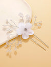 White Silk Flower 2 PC Bridal Hairpin Set, Silk Flower Crystal Hair Pin, Wedding Party Silver Wire Hairpiece Set - KaleaBoutique.com