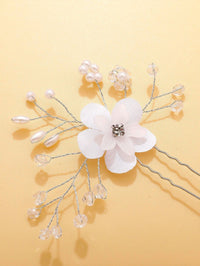White Silk Flower 2 PC Bridal Hairpin Set, Silk Flower Crystal Hair Pin, Wedding Party Silver Wire Hairpiece Set - KaleaBoutique.com