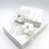 White Silk Flower 2 PC Bridal Hairpin Set, Silk Flower Crystal Hair Pin, Wedding Party Silver Wire Hairpiece Set - KaleaBoutique.com