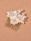 White Flower 2 PC Hair Comb Set, Wedding Floral Pearl Hairpiece 2 PC Set, Bridal White Floral Small Hair Comb Set - KaleaBoutique.com