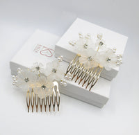 White Flower 2 PC Hair Comb Set, Wedding Floral Pearl Hairpiece 2 PC Set, Bridal White Floral Small Hair Comb Set - KaleaBoutique.com