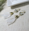 White Floral Earrings, 10K Gold Plated 925 CZ Diamond Petal Studs, Wedding Bridal Chain Earrings - KaleaBoutique.com