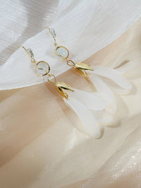 White Floral Earrings, 10K Gold Plated 925 CZ Diamond Petal Studs, Wedding Bridal Chain Earrings - KaleaBoutique.com