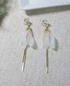 White Floral Earrings, 10K Gold Plated 925 CZ Diamond Petal Studs, Wedding Bridal Chain Earrings - KaleaBoutique.com