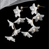 White Floral Earrings, Bridal Gold Flower Dangle Studs, Wedding Cascading Flower Dangle Stud Earrings - KaleaBoutique.com