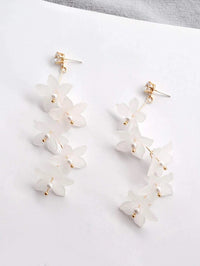 White Floral Earrings, Bridal Gold Flower Dangle Studs, Wedding Cascading Flower Dangle Stud Earrings - KaleaBoutique.com