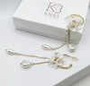 White Flower Bridal Pearl Earrings, Dangle Wedding Pearl Hooped Studs, Crystal Strand 2-in-1 Hoop Earrings - KaleaBoutique.com