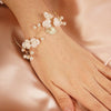 White Flower Bridal Pearl Earrings, Dangle Wedding Pearl Hooped Studs, Crystal Strand 2-in-1 Hoop Earrings - KaleaBoutique.com