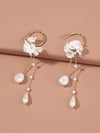White Flower Baroque Pearl Earrings, Dangle Wedding Bridal or Bridesmaid Pearl Studs, Floral Hoops, Crystal Strand 2-in-1 Hoop Earrings - KaleaBoutique.com
