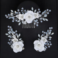 White Flower Bridal 2 PC Hairclip Set, Milky Opal Crystal Bridal Hair Piece, Wedding Floral Hair Clip Set - KaleaBoutique.com