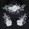 White Flower Bridal 2 PC Hairclip Set, Milky Opal Crystal Bridal Hair Piece, Wedding Floral Hair Clip Set - KaleaBoutique.com
