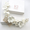 White Flower Bridal Hair Comb, Wedding Large Hair Piece, Big Floral Wire Headpiece, Large Flower Hair Vine on Comb - KaleaBoutique.com