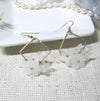 White Flower Charm Dangle Earrings, Bridal Shower Floral Earrings, Wedding Hooped Earrings, Bridesmaid Floral Cluster Gold Tassel Earrings - KaleaBoutique.com
