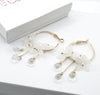 White Flower Charm Hoop Earrings, Wedding Bridal or Bridesmaid Omega Hoops, Wedding Gold Floral Czech Glass Earrings - KaleaBoutique.com