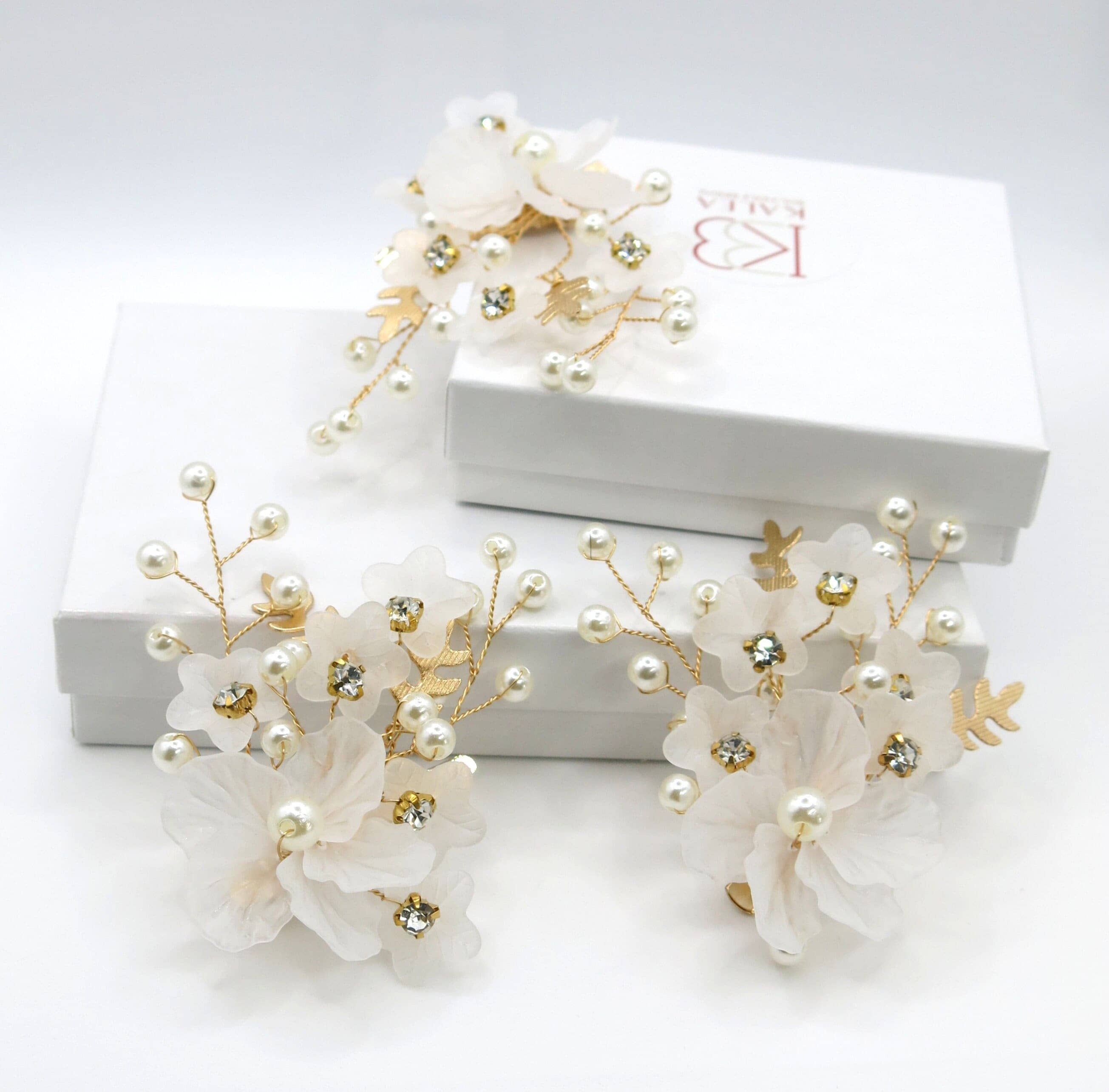 Gold Flower Hair Clips Luxury bridal 8pcs New Elegant 8-Piece Bridal Hair Pins with Pearl Flowers and Gold  main image 3