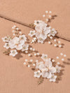 White Flower Hairclip 3 PC Set, Wedding Floral Petal Hair Clips, Bridal Gold Wire Alligator Hairclips - KaleaBoutique.com