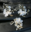 White Flower Hairclip 3 PC Set, Wedding Floral Petal Hair Clips, Bridal Gold Wire Alligator Hairclips - KaleaBoutique.com