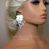 White Flower Large Dangle Earrings, Milky Opal Style Crystal Wedding Earrings, Bridal Big Rose Floral Earrings - KaleaBoutique.com