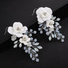 White Flower Large Dangle Earrings, Milky Opal Style Crystal Wedding Earrings, Bridal Big Rose Floral Earrings - KaleaBoutique.com