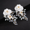 White Flower Large Dangle Earrings, Milky Opal Style Crystal Wedding Earrings, Bridal Big Rose Floral Earrings - KaleaBoutique.com
