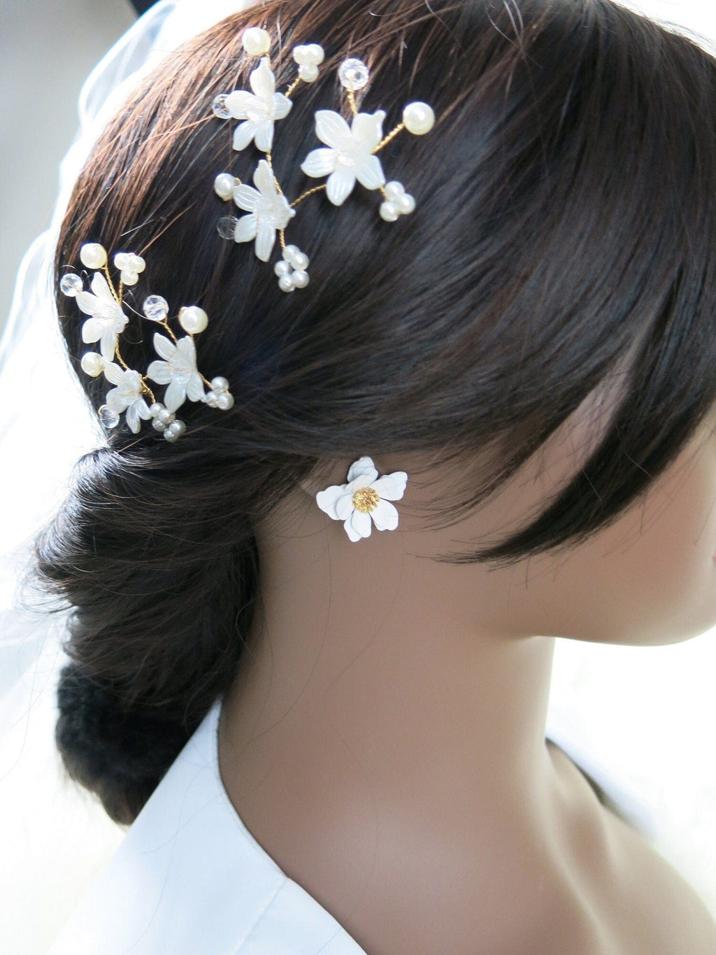 White Flower Large Ear Studs, Wedding Floral Studs, Large Flowerhead Bride Earrings, Big Layered Flower Studs - KaleaBoutique.com