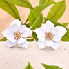 White Flower Large Ear Studs, Wedding Floral Studs, Large Flowerhead Bride Earrings, Big Layered Flower Studs - KaleaBoutique.com