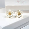 White Flower Large Ear Studs, Wedding Floral Studs, Large Flowerhead Bride Earrings, Big Layered Flower Studs - KaleaBoutique.com