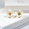 White Flower Oversized Studs, Wedding Floral Studs, Bridal or Bridesmaid Glam Floral Fashion Stud Earrings, Large Flowerhead Bride Earrings - KaleaBoutique.com