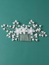 White Flower Pearl Branch Hair Comb, Bridal Silver Wire Hair Comb, White Floral Wedding Hairpin, Flower Pearl Hairpin, Minimalist Headpiece - KaleaBoutique.com