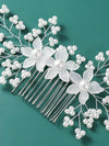 White Flower Pearl Branch Hair Comb, Bridal Silver Wire Hair Comb, White Floral Wedding Hairpin, Flower Pearl Hairpin, Minimalist Headpiece - KaleaBoutique.com