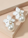 White Flower Pearl Earrings, Bridal or Bridesmaid Fashion Statement Studs, Pearl Studs, Wedding White Earrings, Large Floral Stud Earrings - KaleaBoutique.com