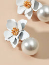 Wedding White Flower Pearl Drop Earrings, Bridal or Bridesmaid Layered Floral Pearl Ear Studs - KaleaBoutique.com