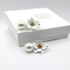 Wedding White Flower Pearl Drop Earrings, Bridal or Bridesmaid Layered Floral Pearl Ear Studs - KaleaBoutique.com