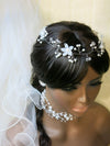 White Flower Pearl Hair Vine, Bridal Floral Wire Hairpiece, Wedding Silver Wire Headband Head Wreath - KaleaBoutique.com